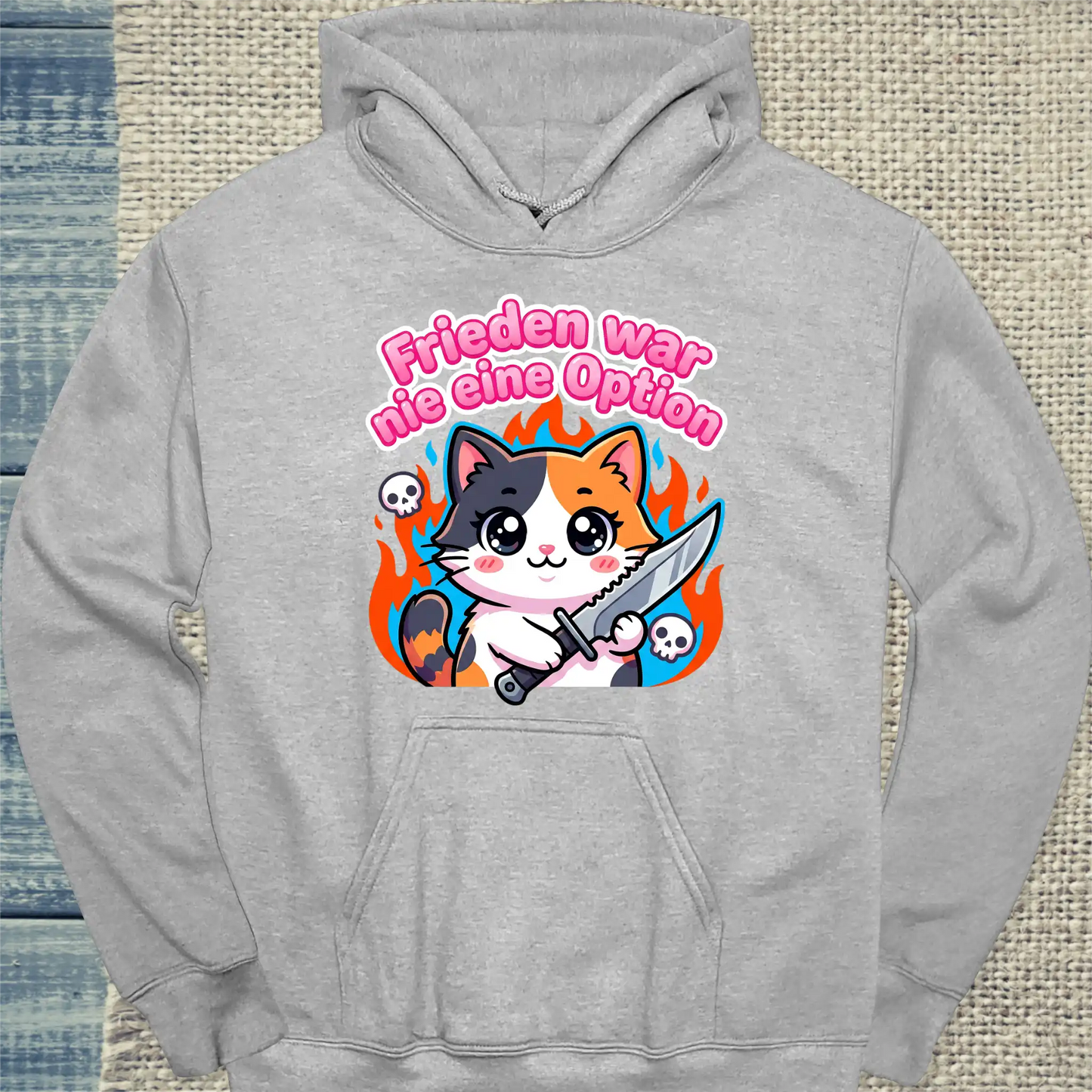 Hoodie - Frieden war nie eine Option - Unisex - Katze Grau