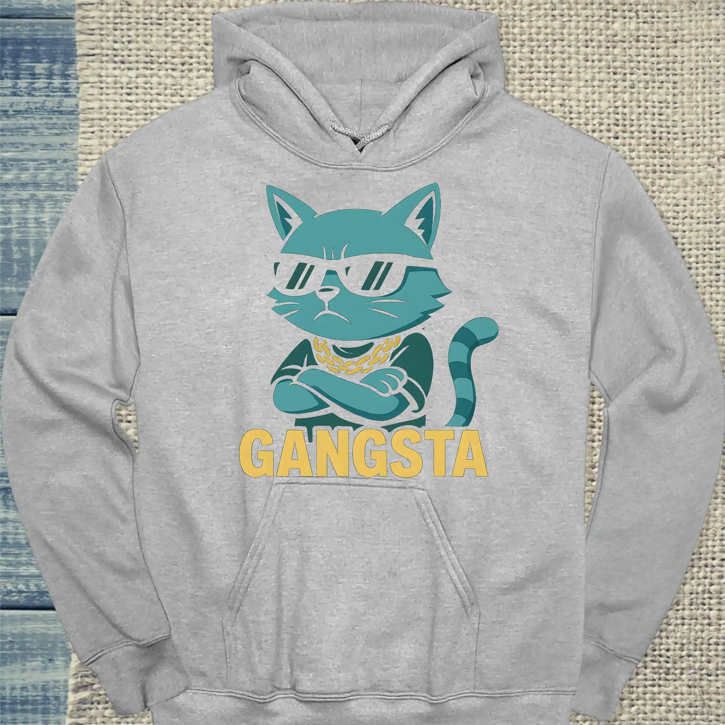 Hoodie - Gangsta Cat - Unisex - Katze Grau