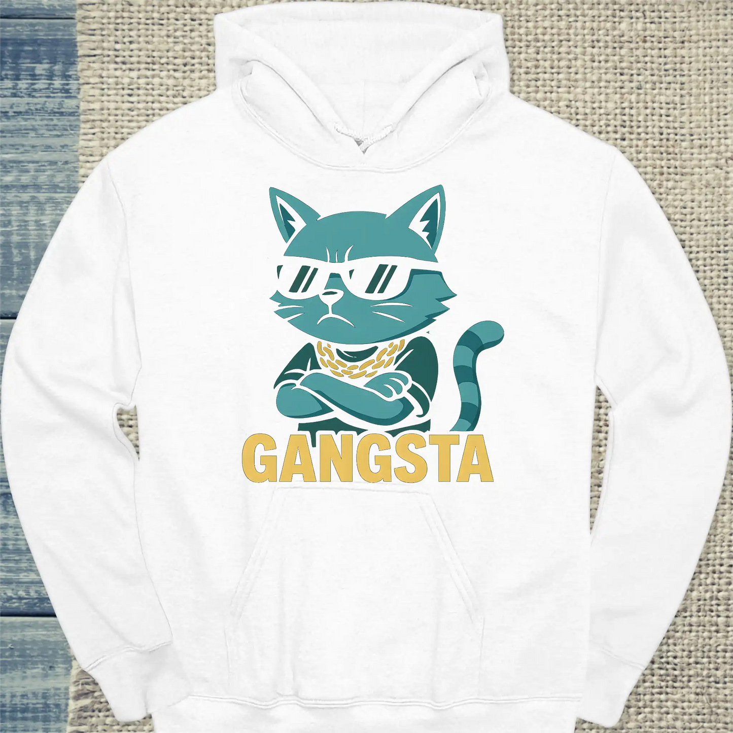 Hoodie - Gangsta Cat - Unisex - Katze Weiß