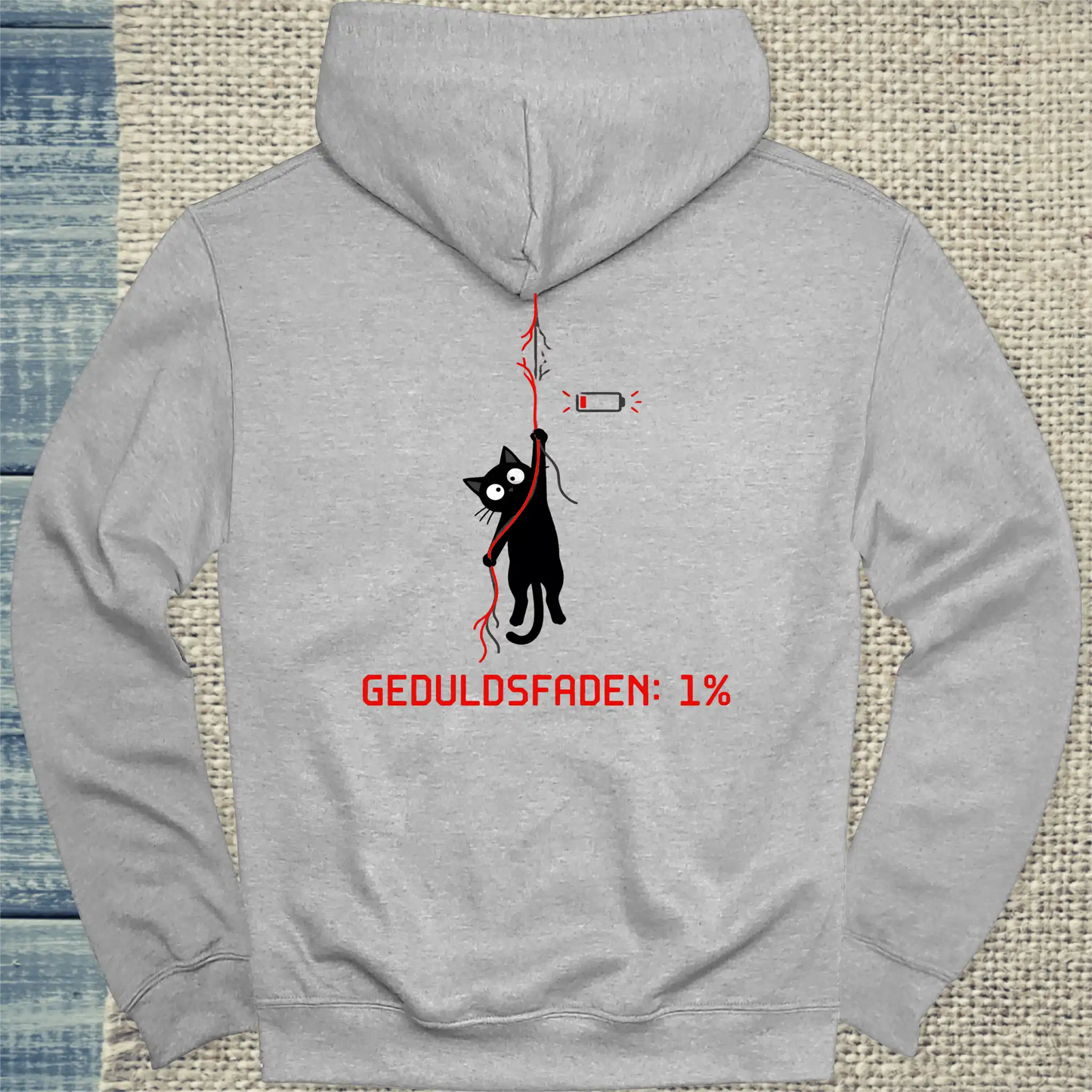 Hoodie - Geduldsfaden: 1% - Rücken - Unisex - Katze, Back Grau