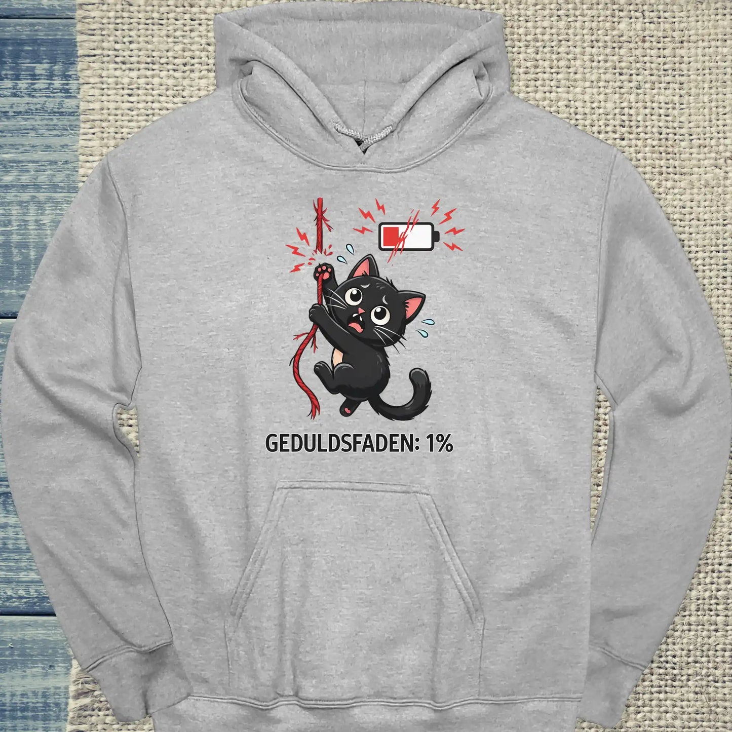 Hoodie - Geduldsfaden ist bei 1% - Unisex - Katze Grau
