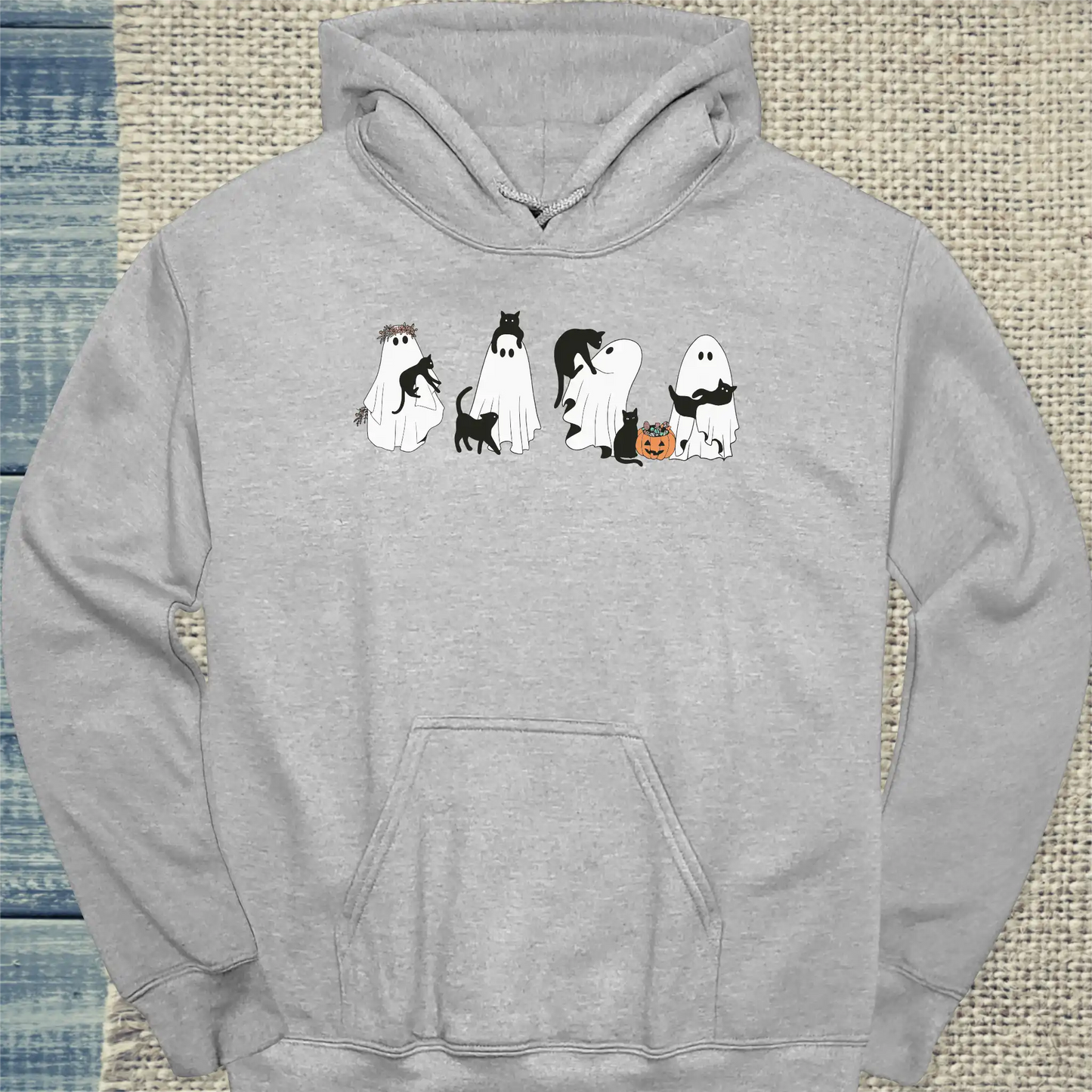 Hoodie - Gespenster und Katzen - Unisex - Katze, Halloween Grau
