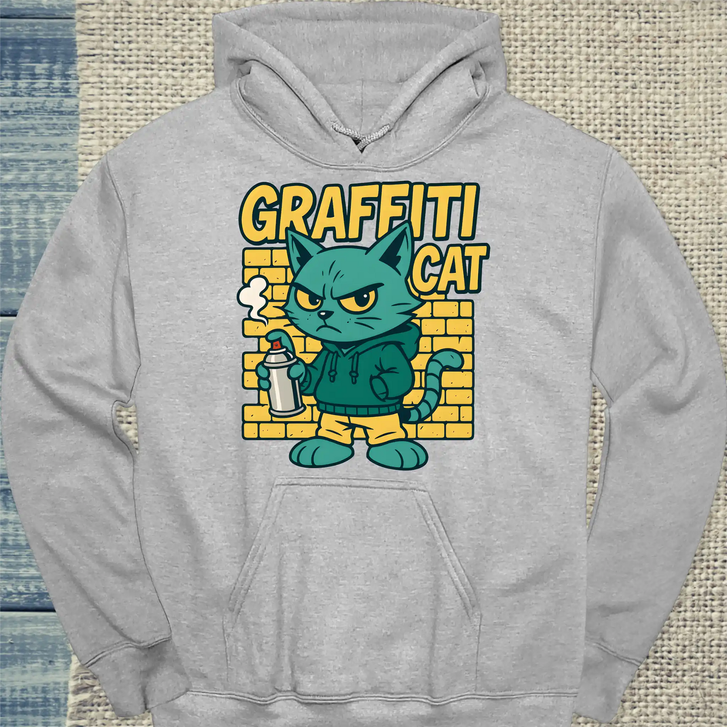 Hoodie - Graffiti Cat - Unisex - Katze Grau