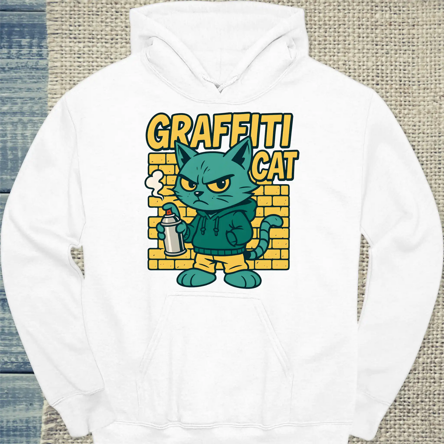 Hoodie - Graffiti Cat - Unisex - Katze Weiß