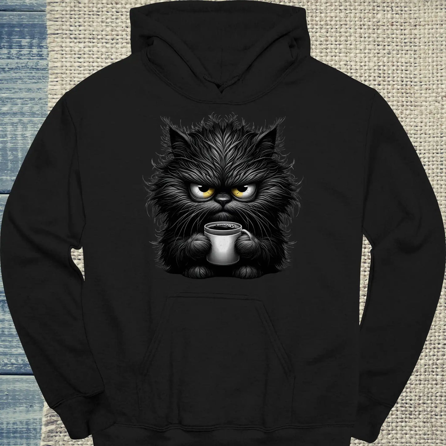 Hoodie - Grantige Katze mit Kaffee - Unisex - Katze & Kaffee Schwarz