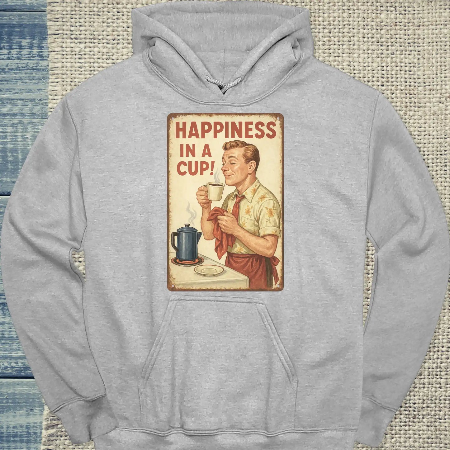 Hoodie - Happiness in a Cup - Unisex - Kaffee, Retro Grau