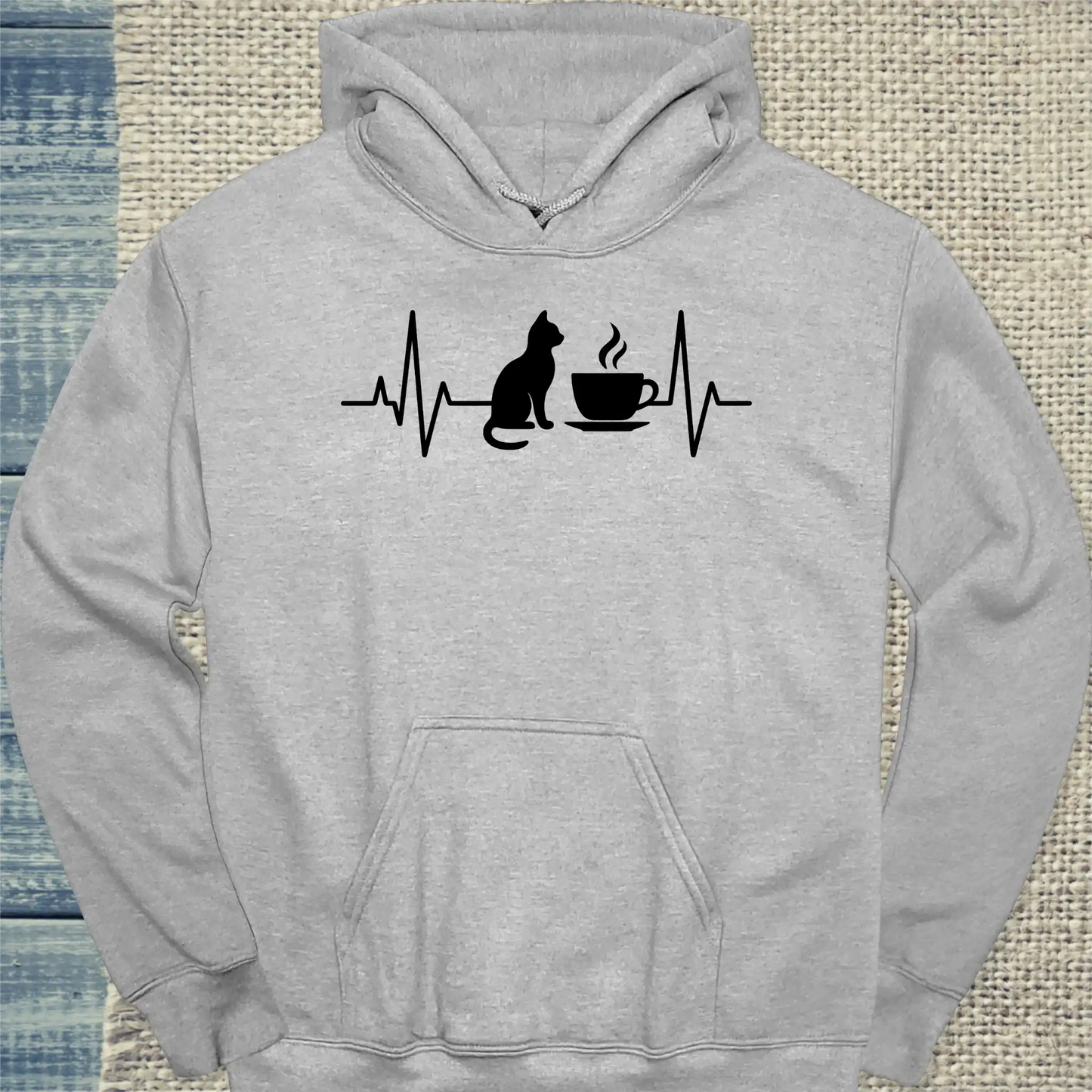 Hoodie - Herzschlag für Katzen und Kaffee - Unisex - Katze, Kaffee Grau