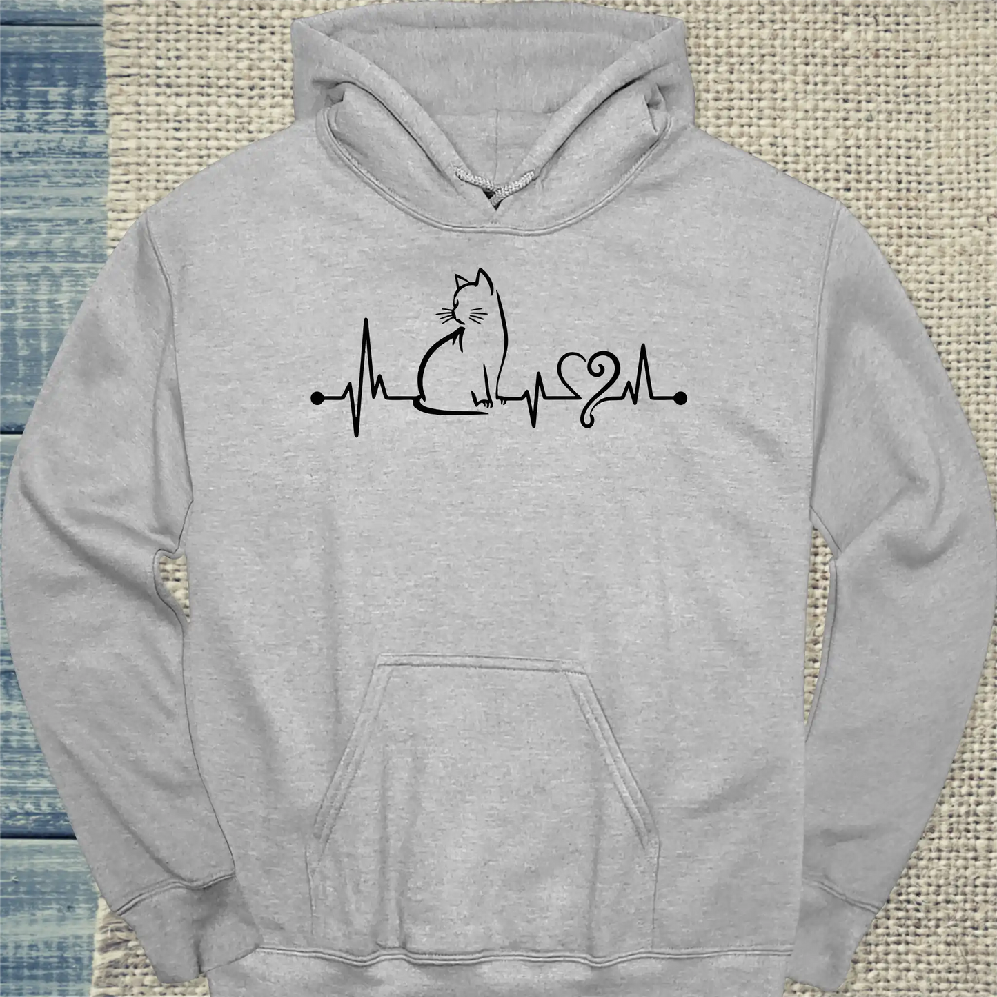 Hoodie - Herzschlag - Unisex - Katze Grau