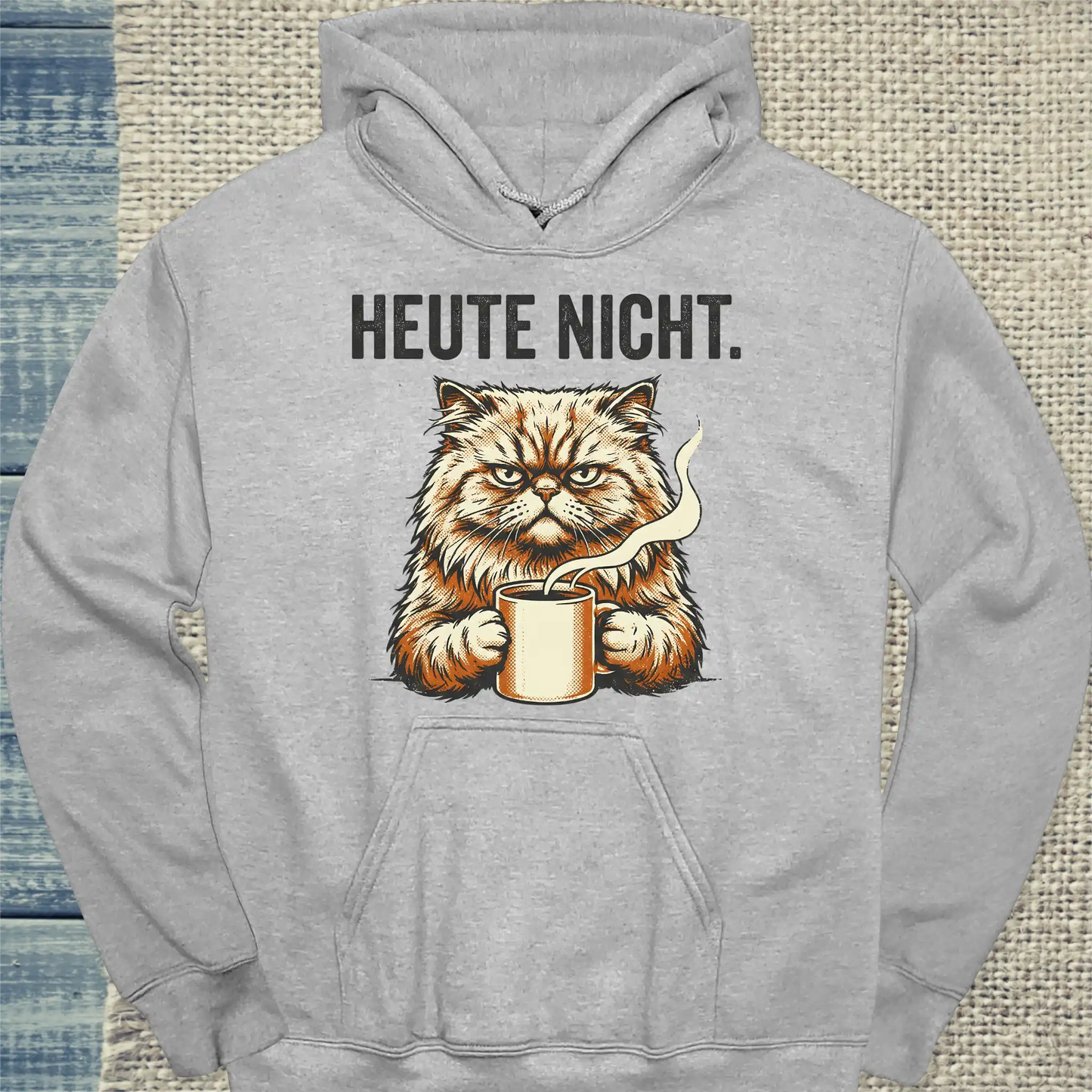 Hoodie - Heute Nicht - Unisex - Katze & Kaffee Grau