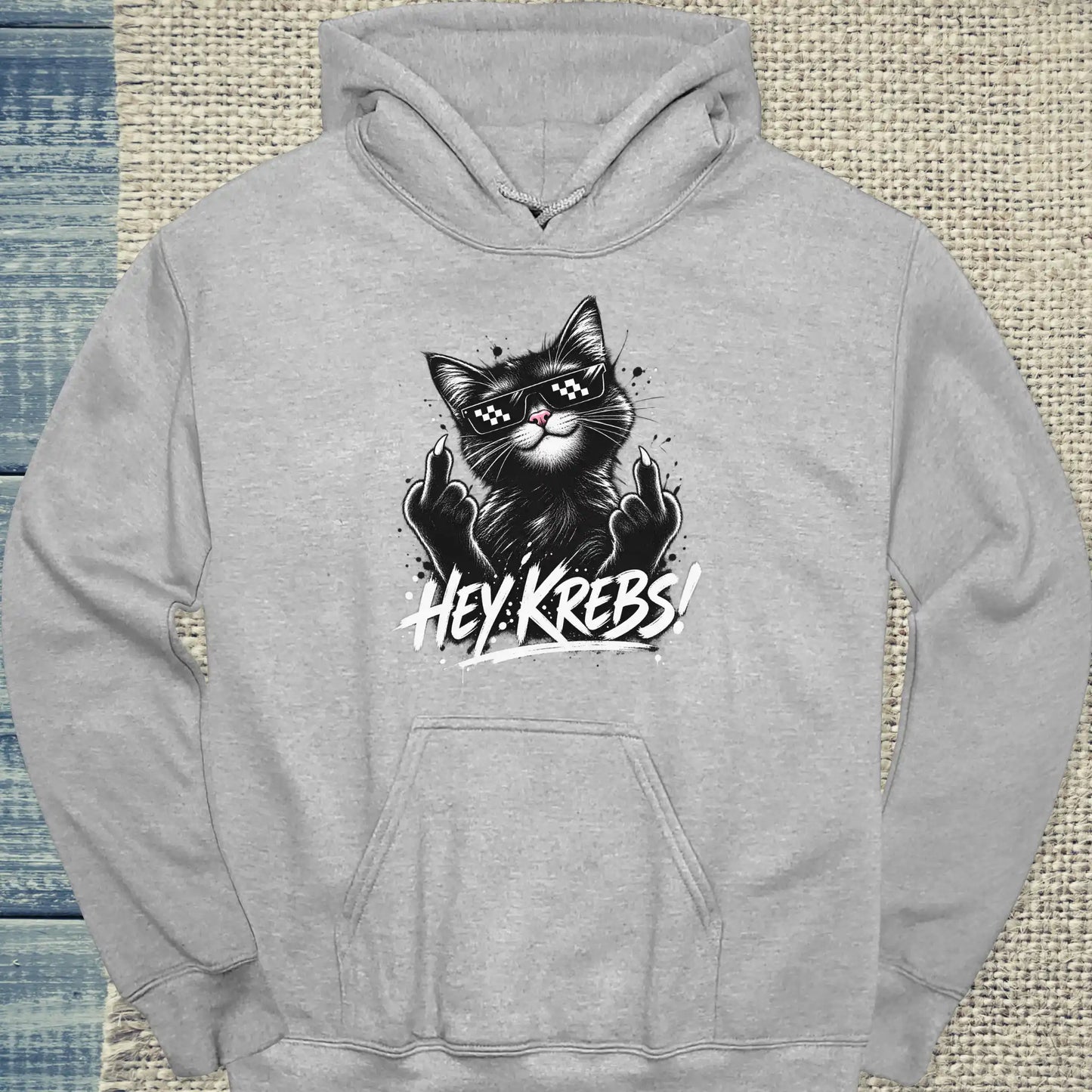 Hoodie - Hey Krebs - Unisex - Katze Grau