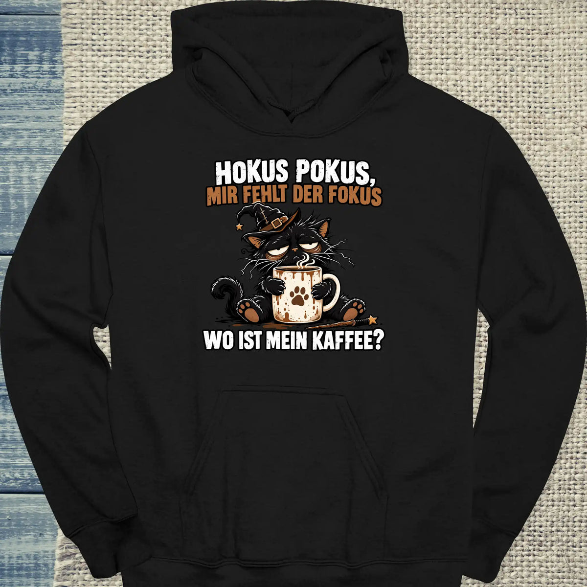 Hoodie - Hokus Fokus - Unisex - Katze & Kaffee, Halloween Schwarz