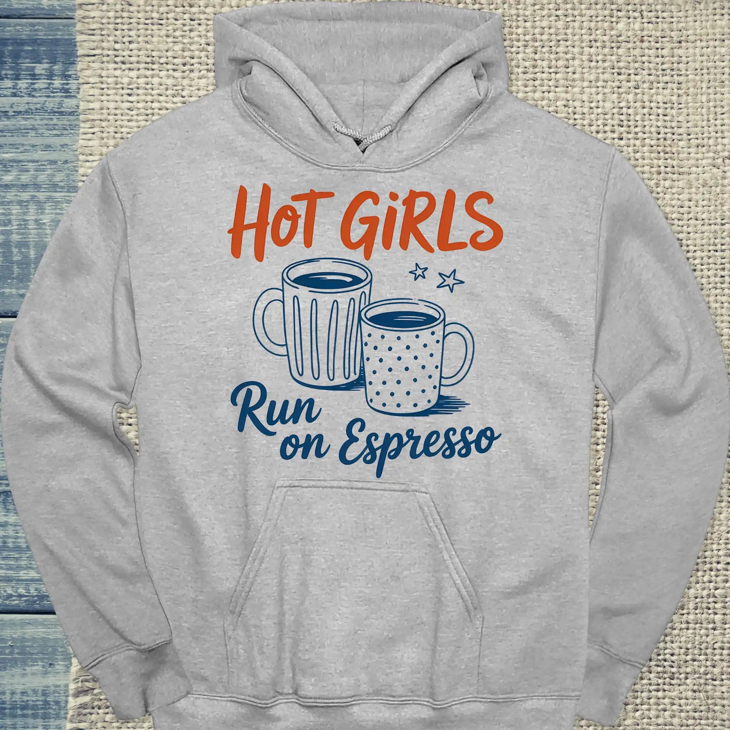 Hoodie - Hot Girls Run on Expresso - Unisex - Katze & Kaffee, Cat Lady Grau