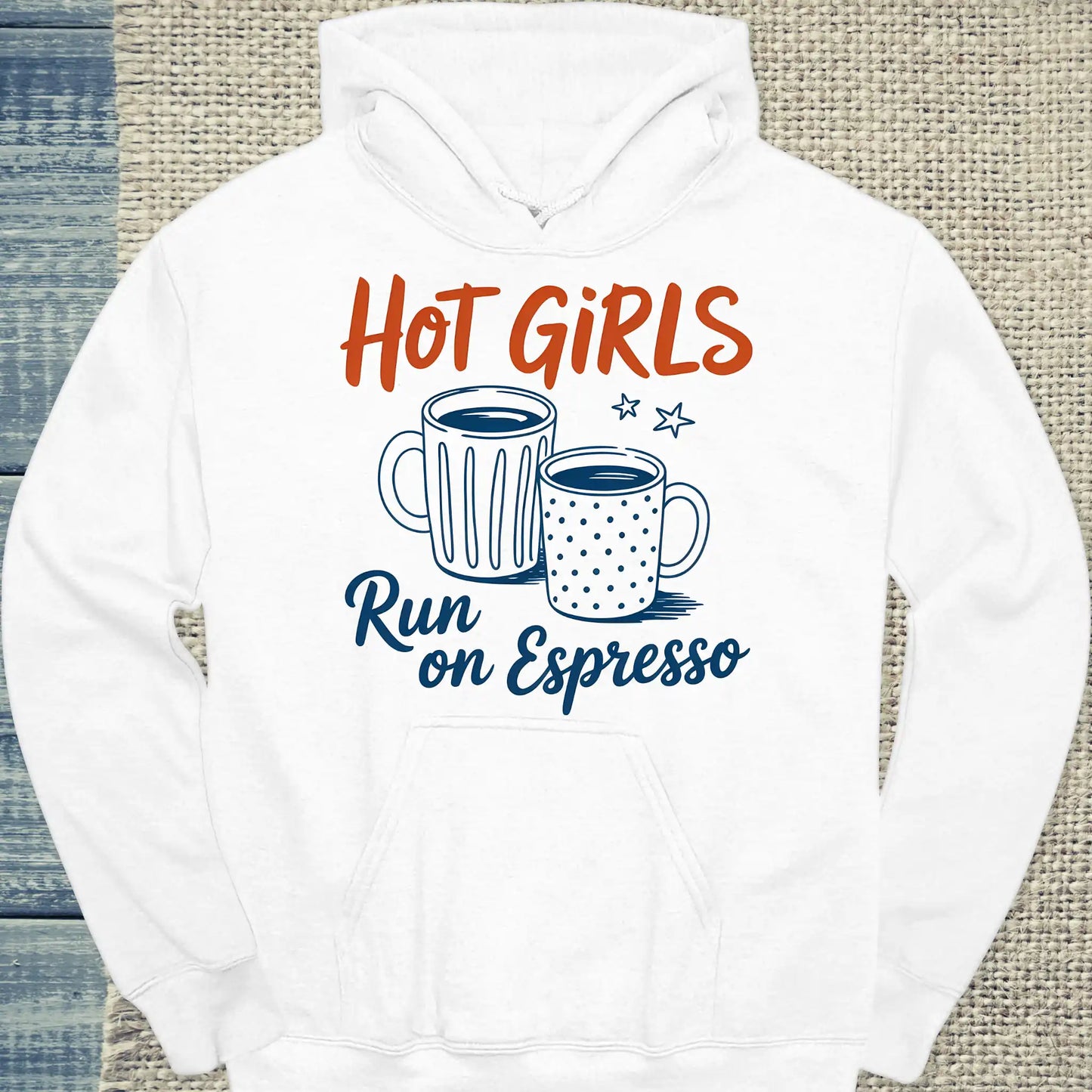 Hoodie - Hot Girls Run on Expresso - Unisex - Katze & Kaffee, Cat Lady Weiß
