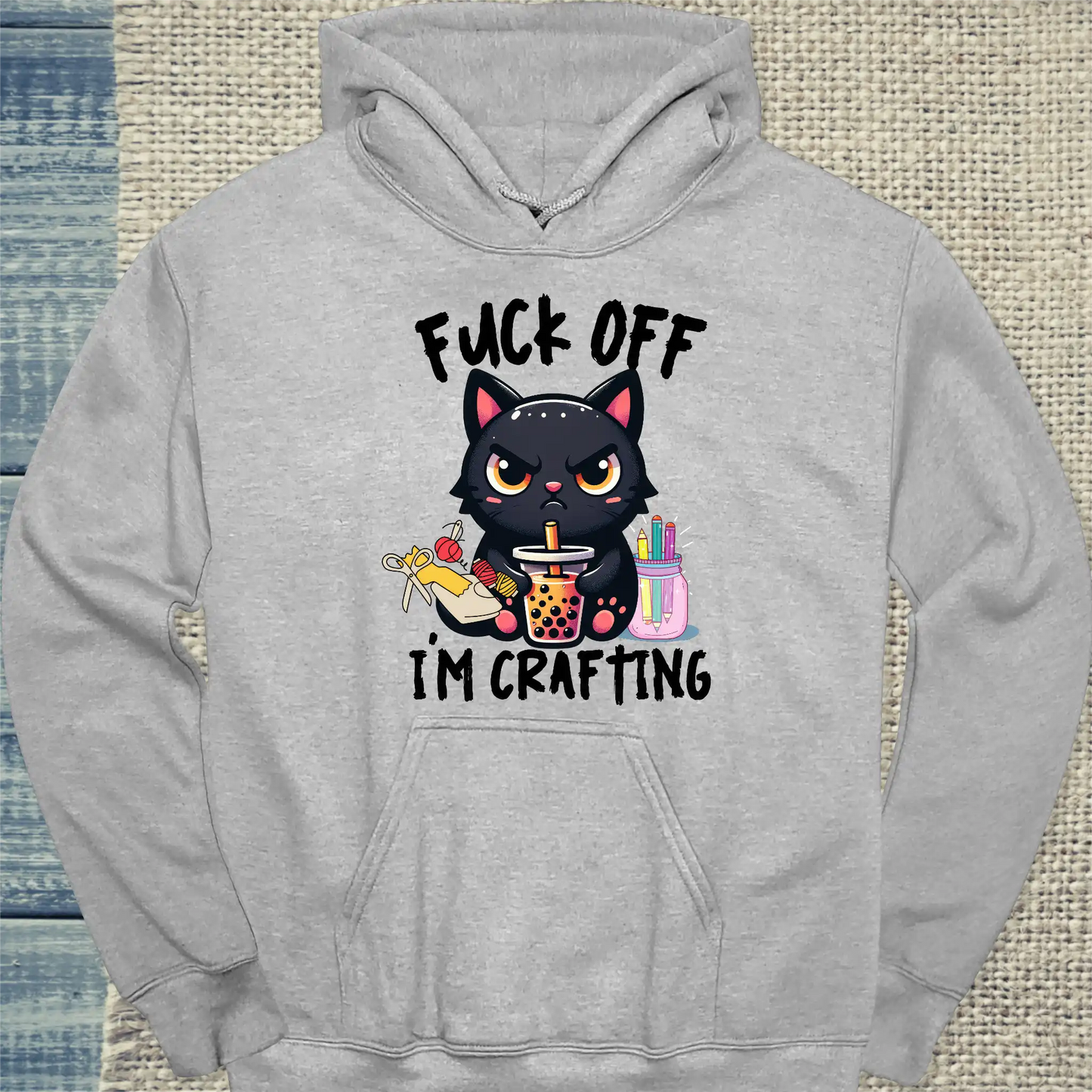 Hoodie - I am crafting - Unisex - Katze Grau
