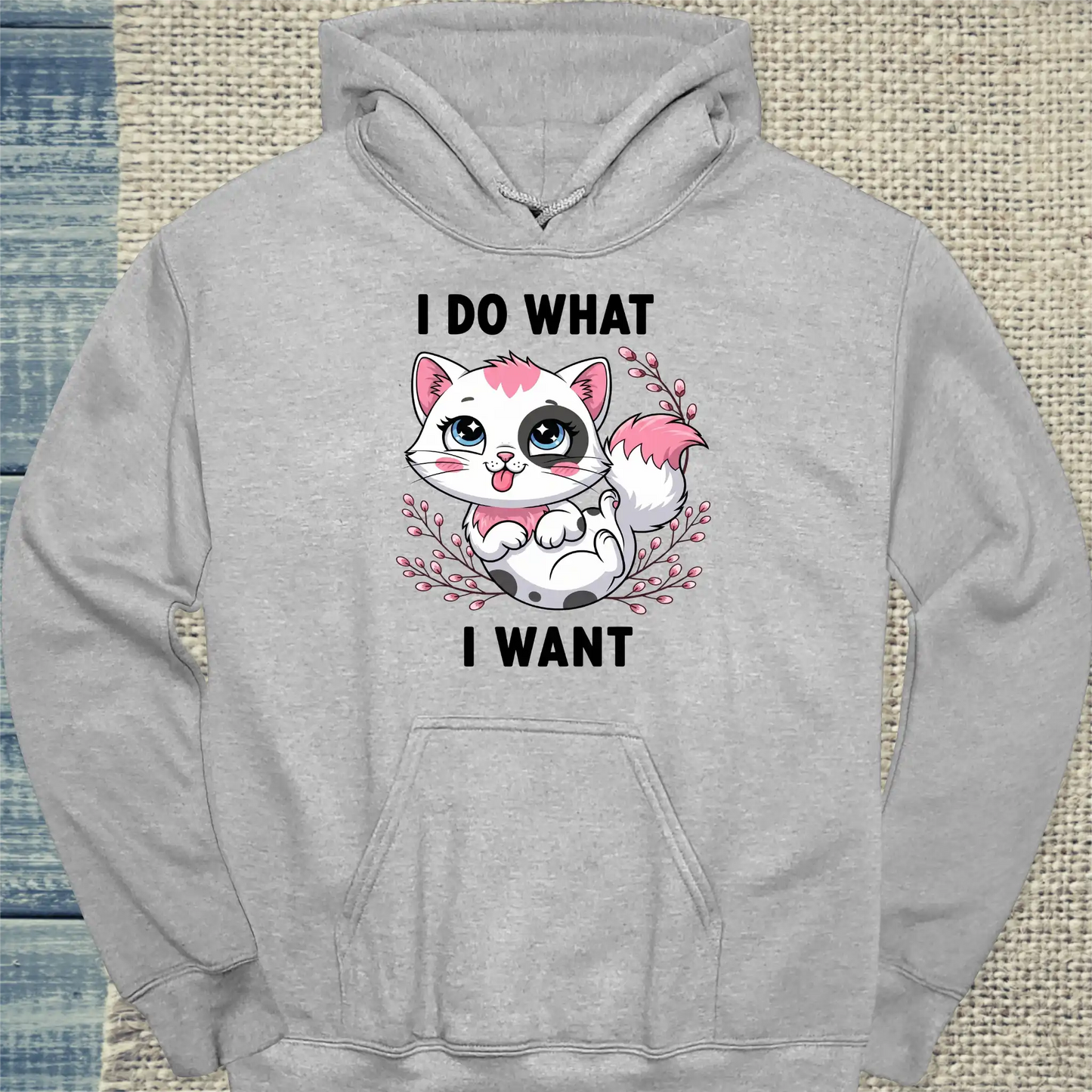 Hoodie - I do what I want - Unisex - Katze Grau