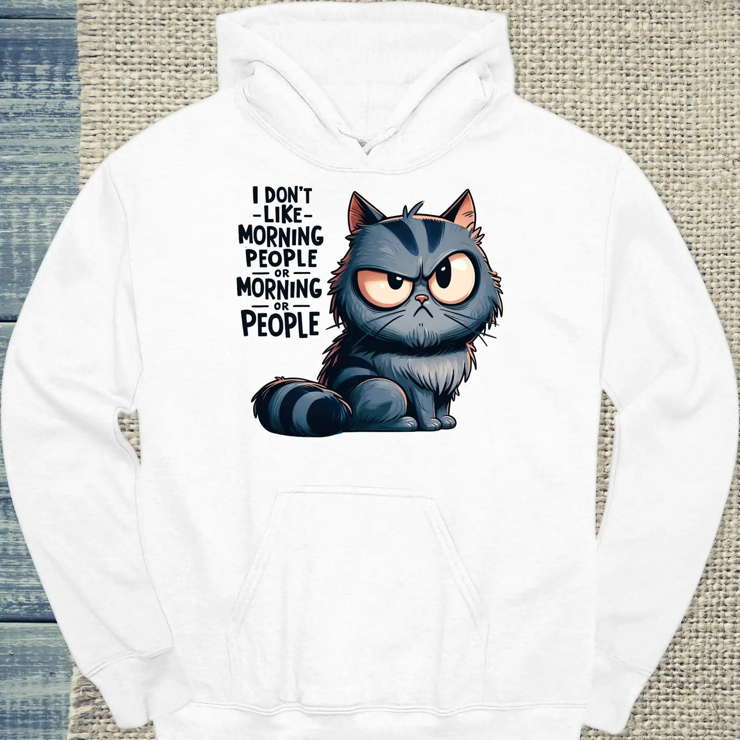 Hoodie - I dont like Morning People - Unisex - Katze Weiß