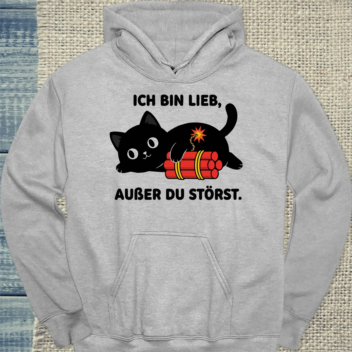 Hoodie - Ich bin lieb, außer du störst - Unisex - Katze Grau