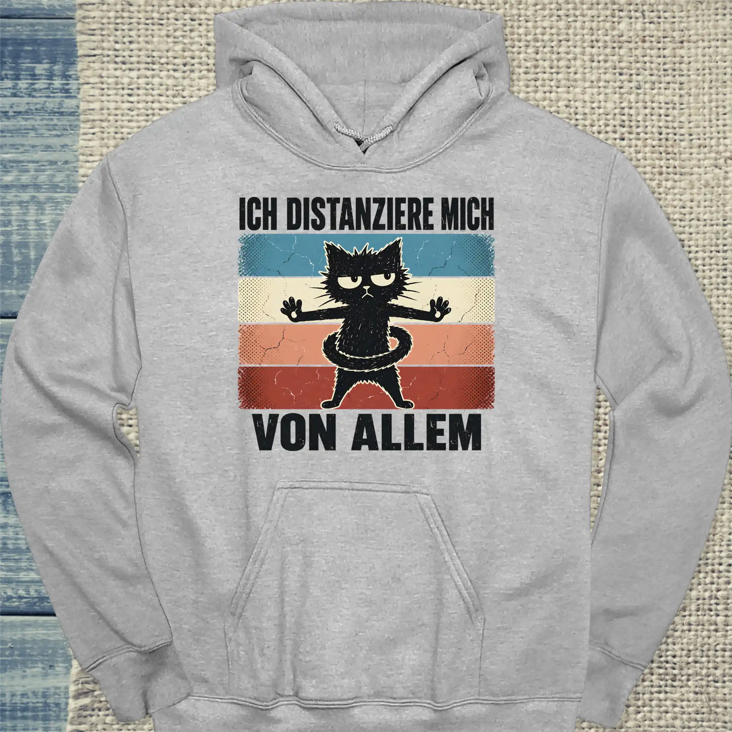 Hoodie - Ich distanziere mich von allem - Unisex - Katze Grau