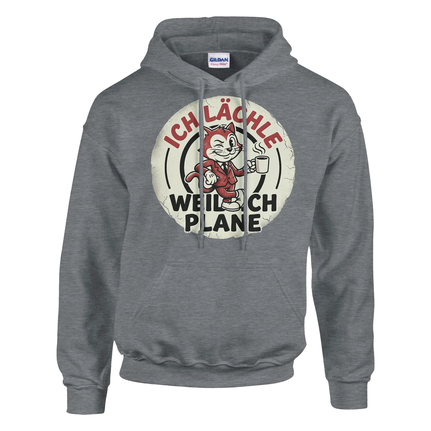 Hoodie - Ich lächle, weil ich plane - Unisex - Katze & Kaffee, Cat Guy Grau