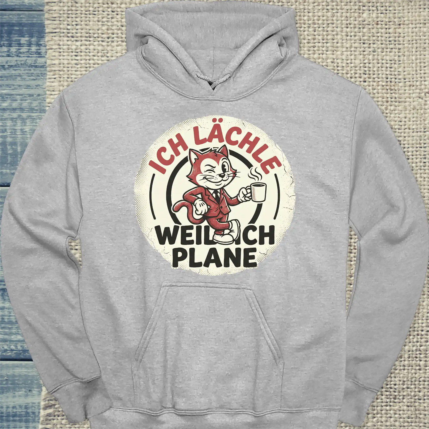 Hoodie - Ich lächle, weil ich plane - Unisex - Katze & Kaffee, Cat Guy Grau