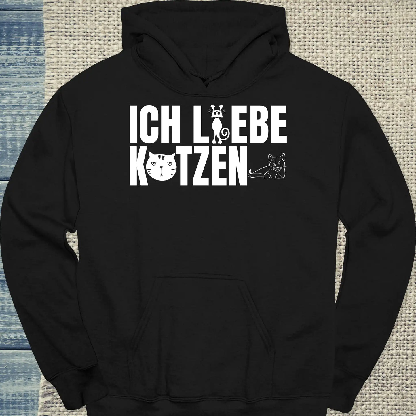 Hoodie - Ich liebe Katzen - Unisex - Katze Schwarz