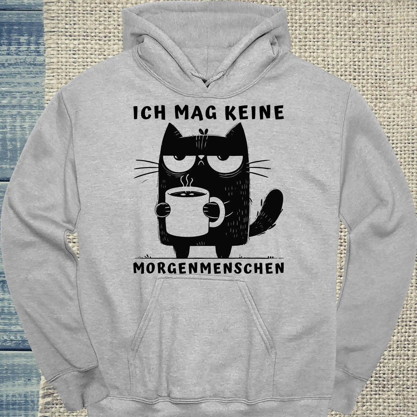 Hoodie - Ich mag keine Morgenmenschen - Unisex - Katze & Kaffee Grau