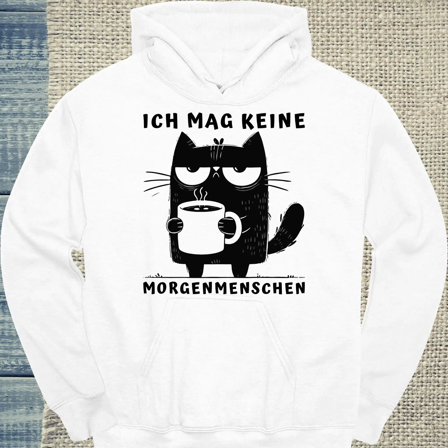 Hoodie - Ich mag keine Morgenmenschen - Unisex - Katze & Kaffee Weiß