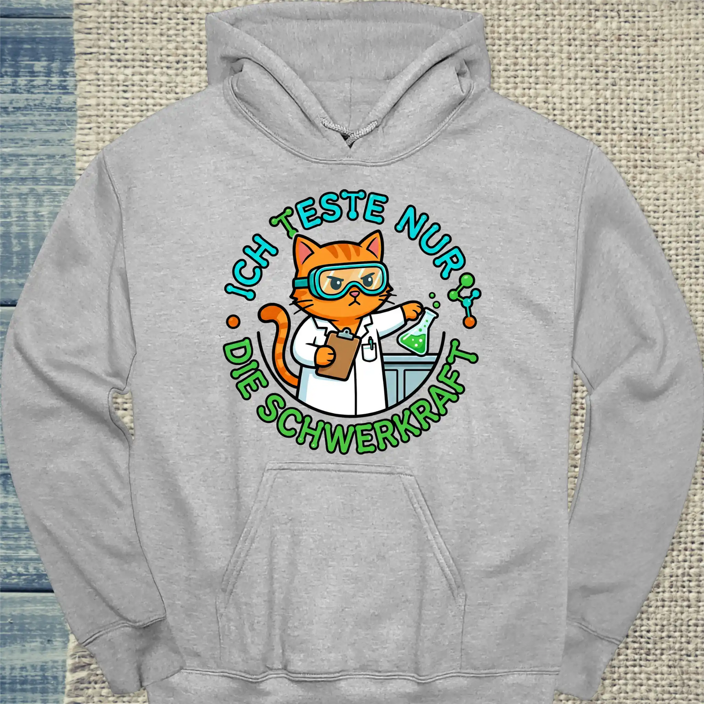 Hoodie - Ich teste nur die Schwerkraft - Unisex - Katze Grau