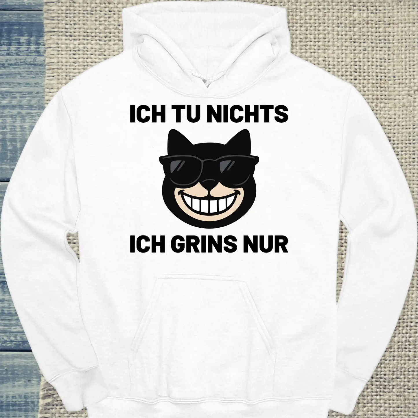 Hoodie - Ich tu nichts, ich grinse nur - Unisex - Katze, Cat Guy Weiß