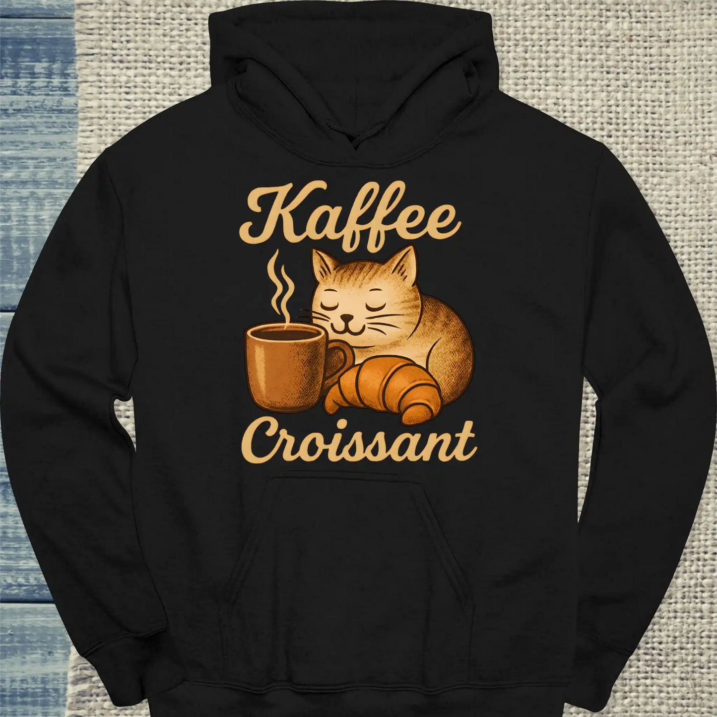 Hoodie - Kaffee Croissant - Unisex - Katze, Kaffee Schwarz