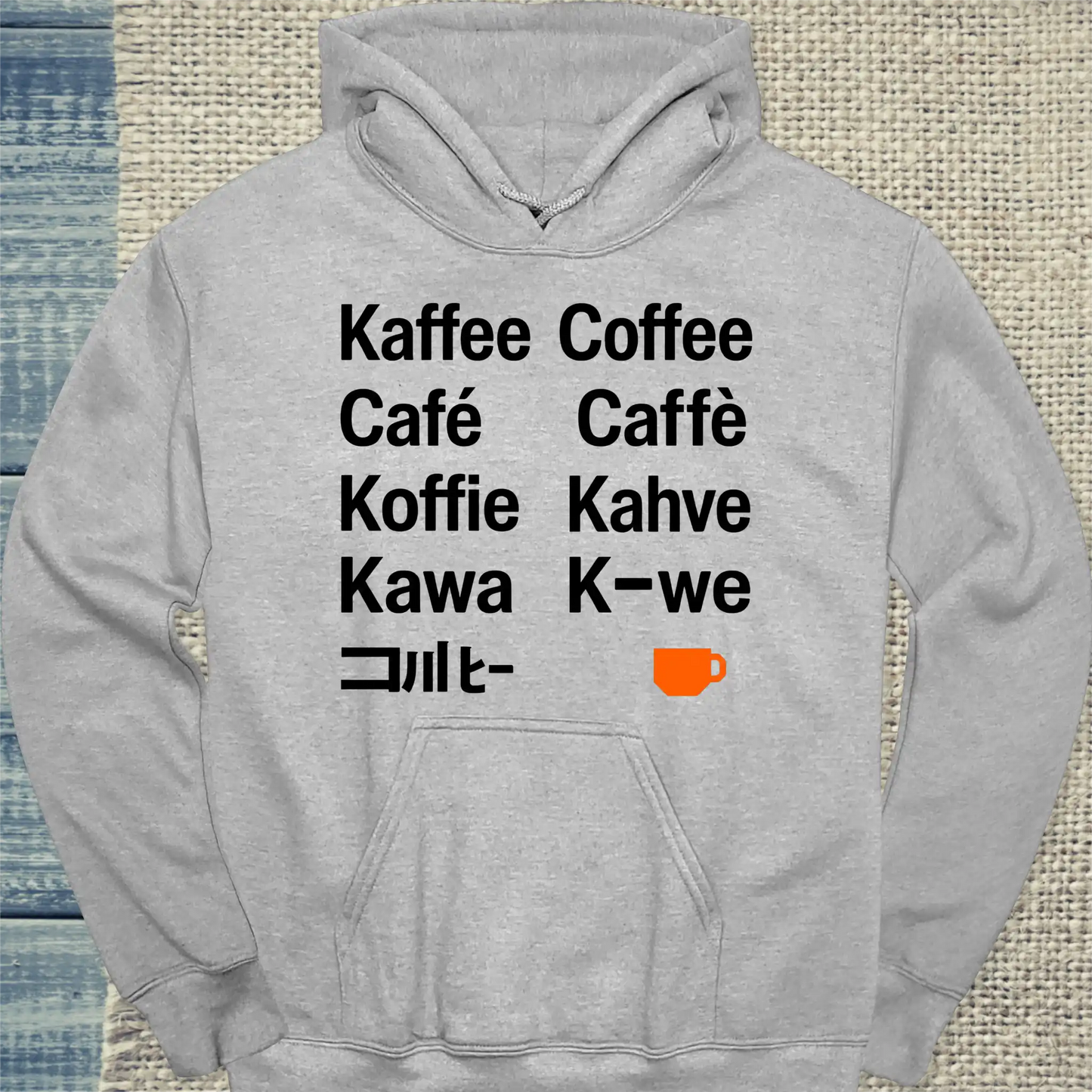 Hoodie - Kaffee in 9 Sprachen - Unisex - Kaffee Grau