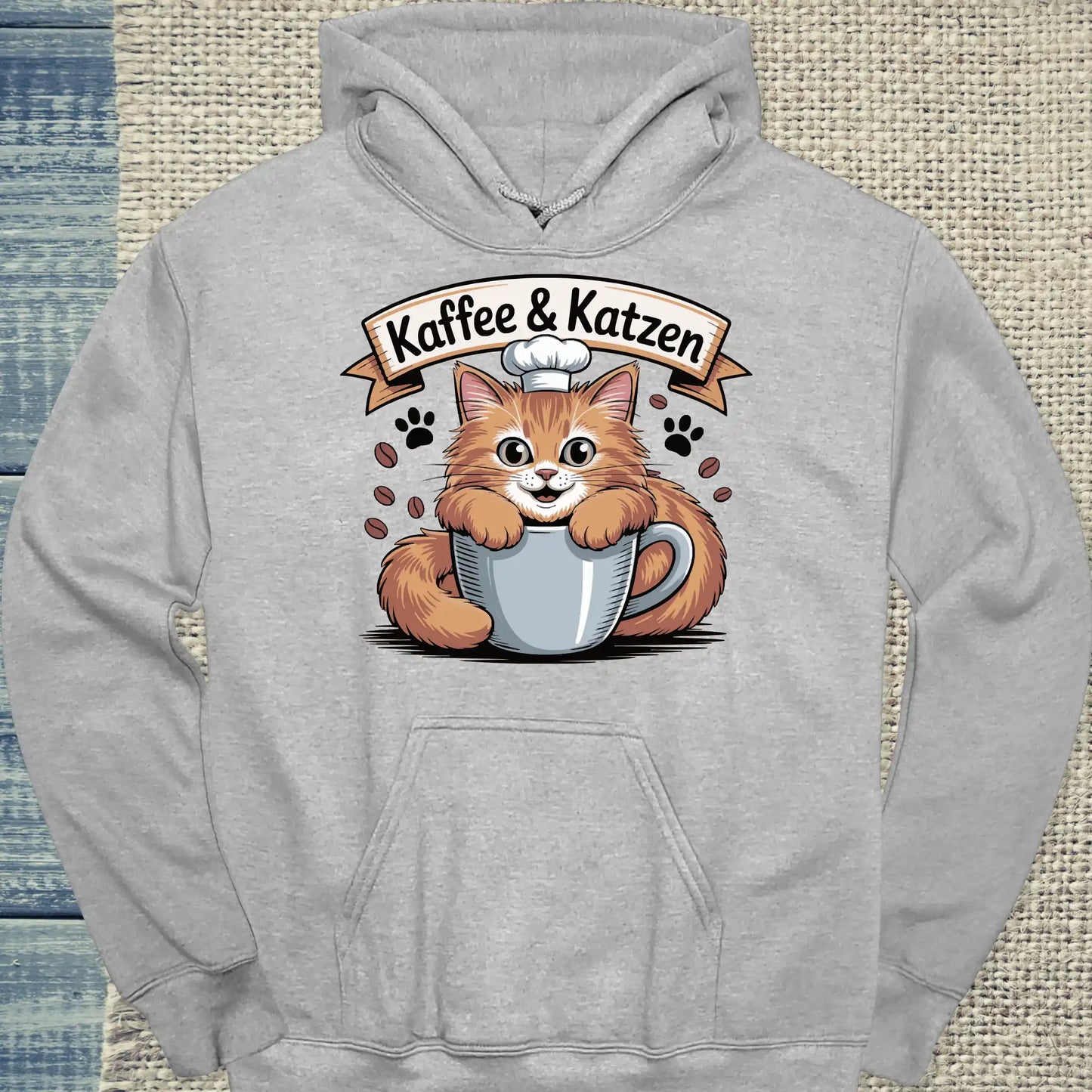 Hoodie - Kaffee und Katzen - Unisex - Katze & Kaffee Grau