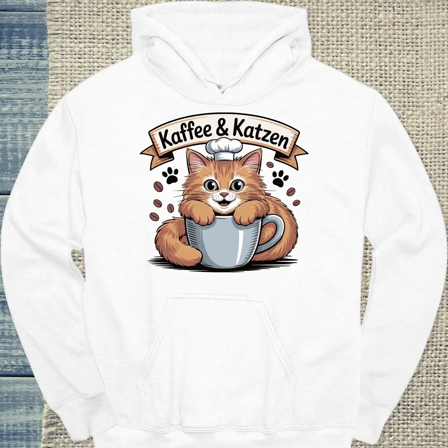 Hoodie - Kaffee und Katzen - Unisex - Katze & Kaffee Weiß