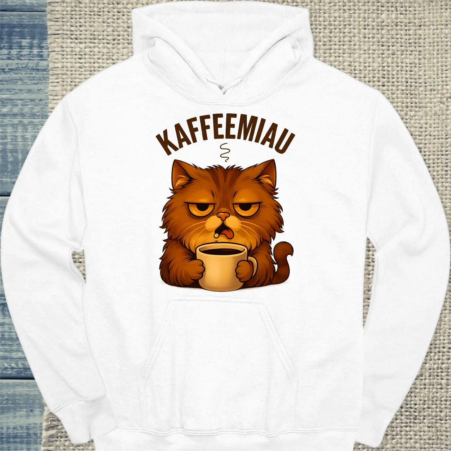 Hoodie - KaffeeMiau - Katze mit Kaffee - Unisex - Katze & Kaffee Weiß