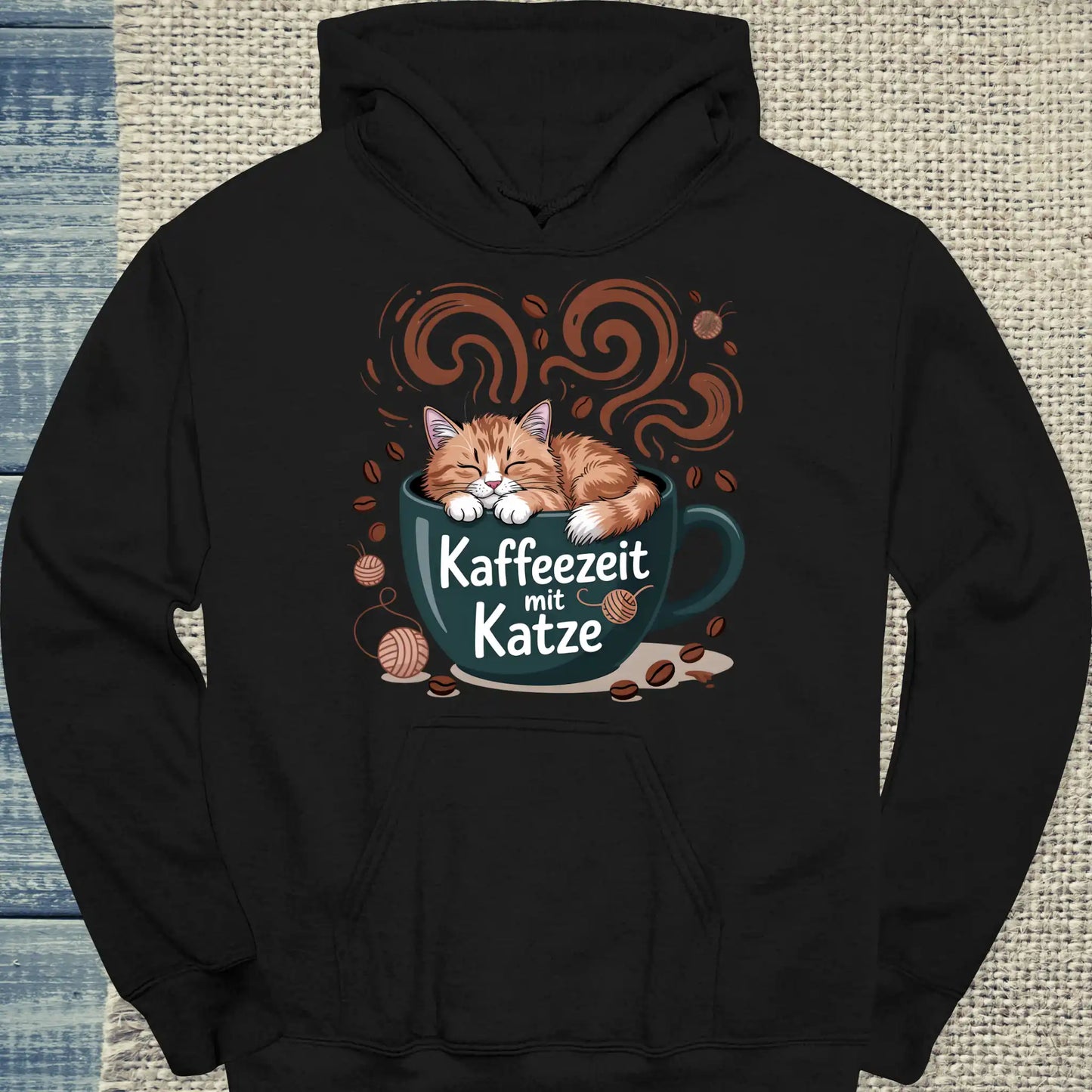 Hoodie - Kaffeezeit mit Katze - Unisex - Katze & Kaffee Schwarz