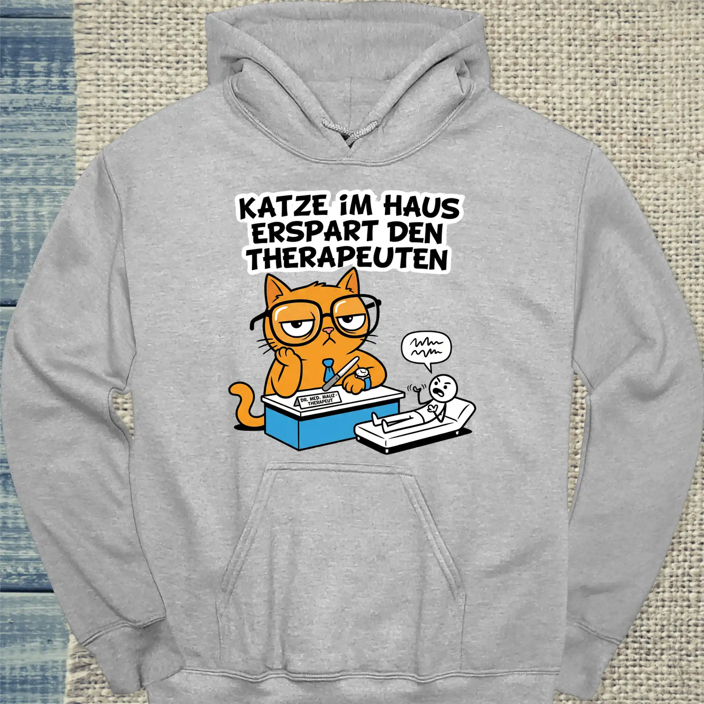 Hoodie - Katze im Haus erspart den Therapeuten - Unisex - Katze Grau