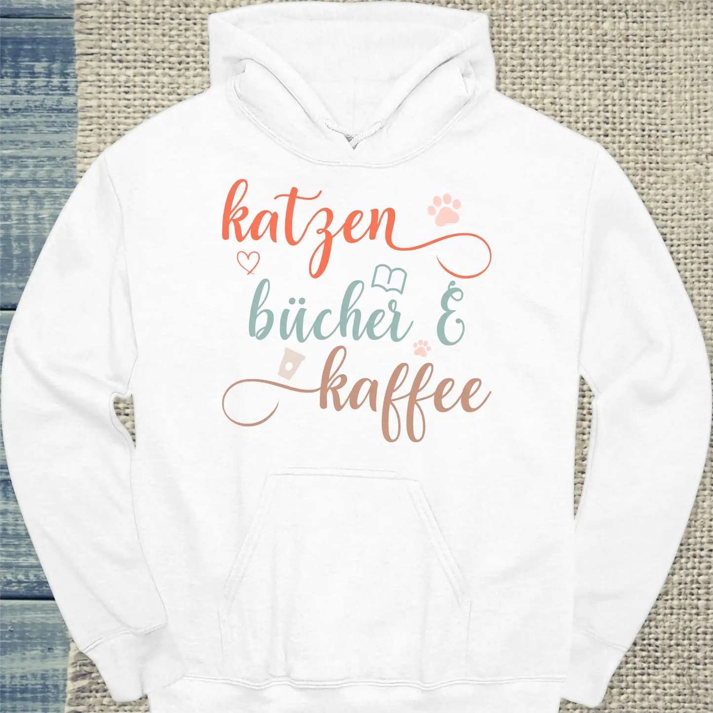 Hoodie - Katzen, Bücher & Kaffee - Unisex - Katze, Kaffee Weiß
