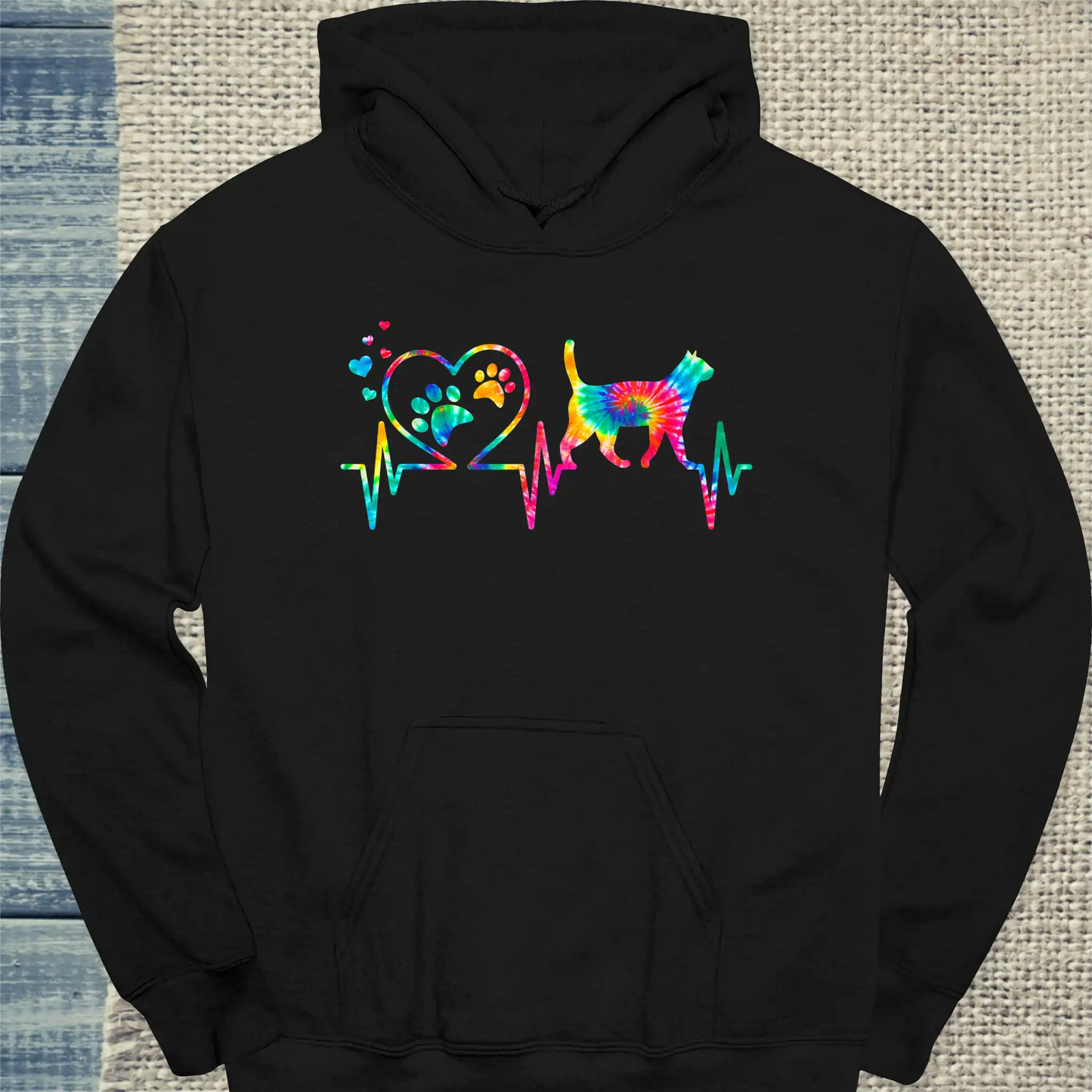 Hoodie - Katzen Herzschlag - Unisex - Katze Schwarz