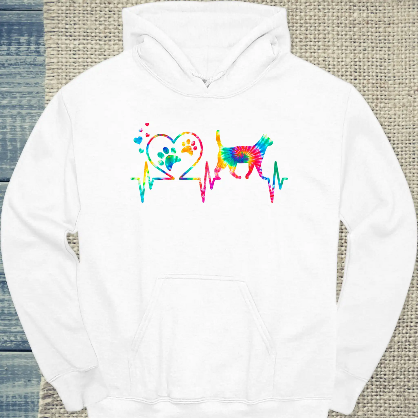 Hoodie - Katzen Herzschlag - Unisex - Katze Weiß