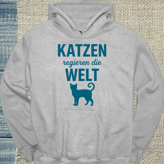 Hoodie - Katzen regieren die Welt - Unisex - Katze Grau