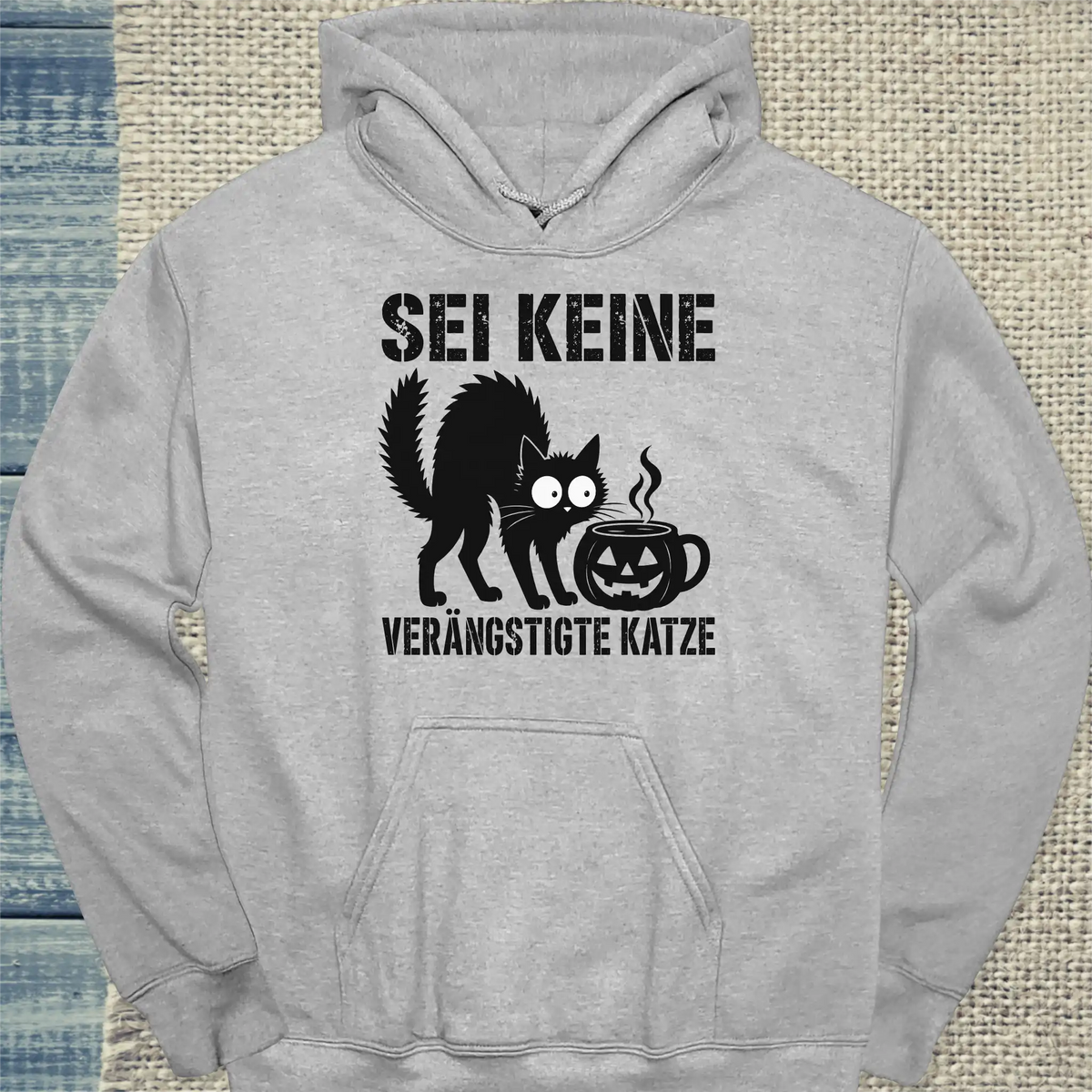Hoodie - Keine verängstigte Katze - Unisex - Katze & Kaffee, Halloween Grau