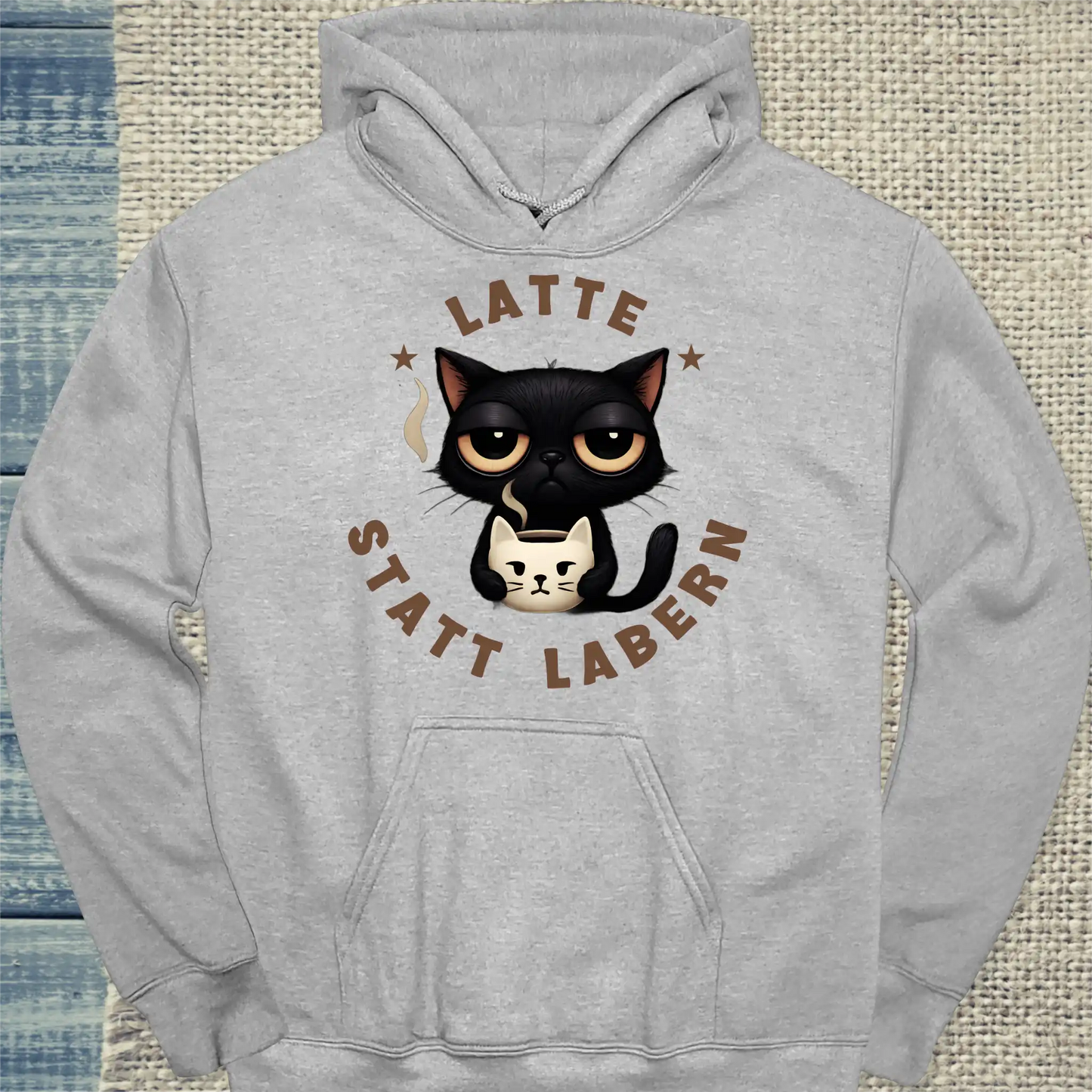 Hoodie - Latte statt labern - Unisex - Katze, Kaffee Grau