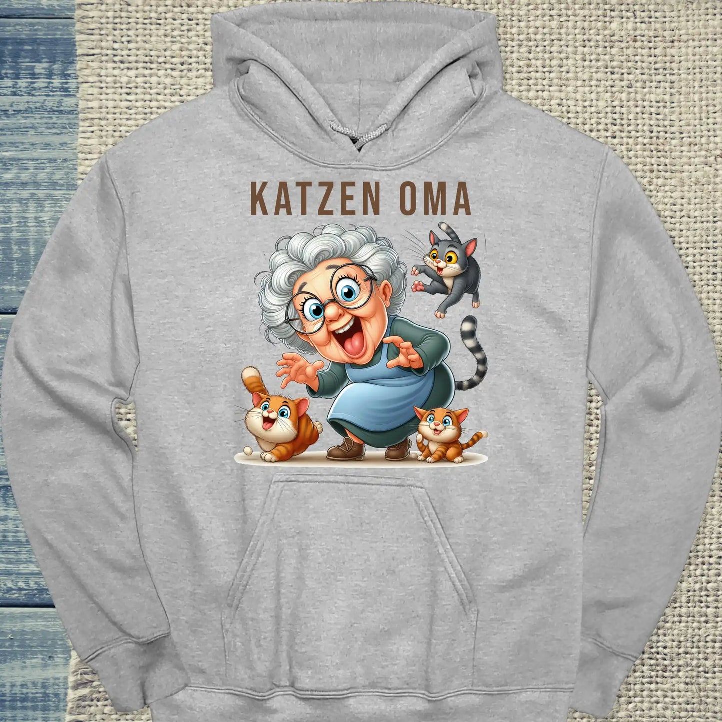 Hoodie - Lustige Katzen Oma - Unisex - Kaffee, Cat Lady Grau