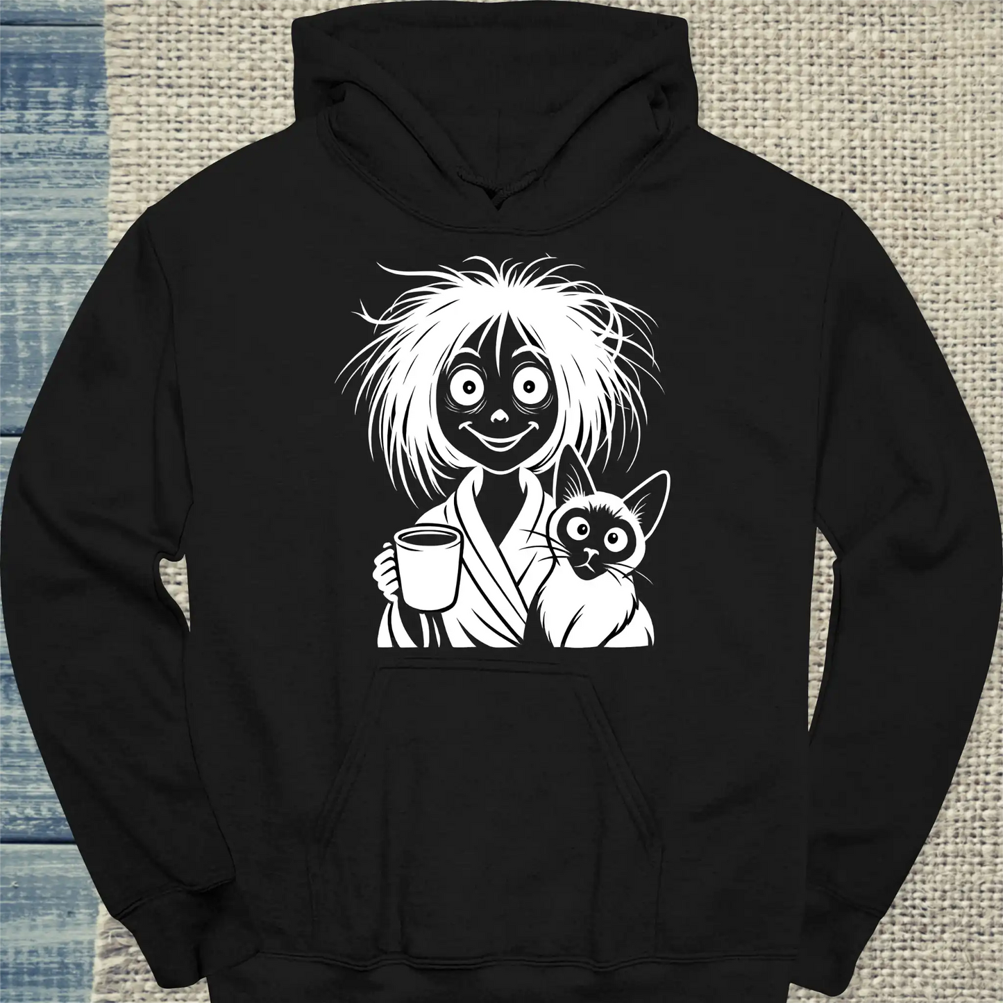 Hoodie - Lustige Katzenfrau - Unisex - KaffeeMiau Schwarz