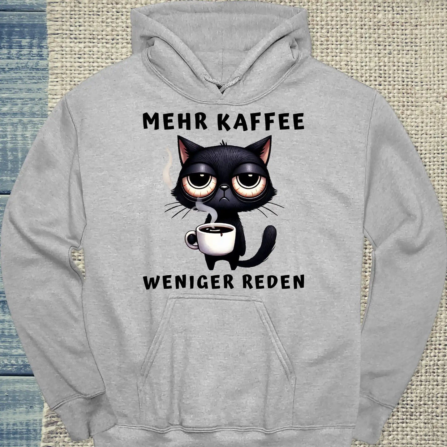 Hoodie - Mehr Kaffee - Weniger Reden - Unisex - Katze & Kaffee Grau