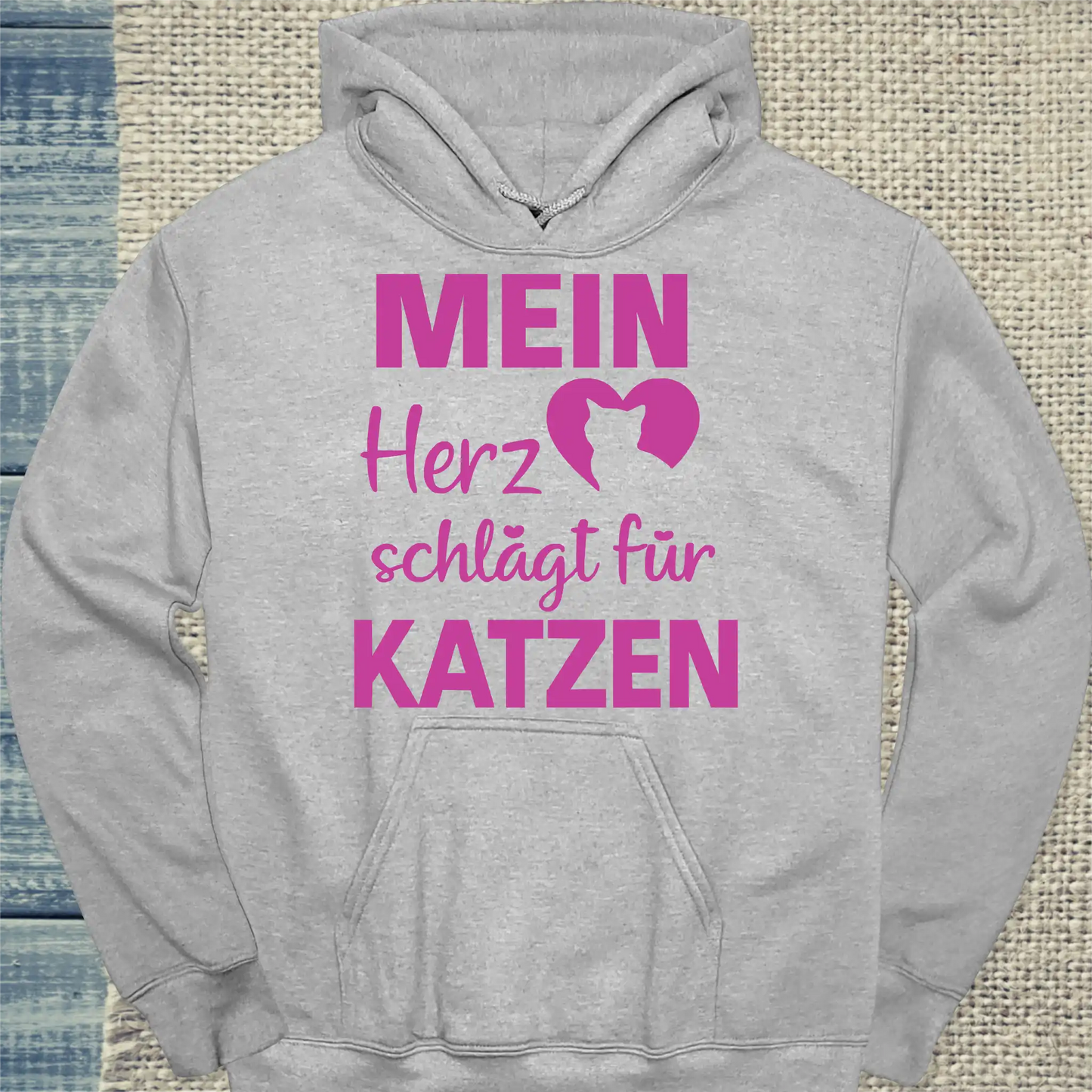 Hoodie - Mein Herz schlägt für Katzen - Unisex - Katze Grau