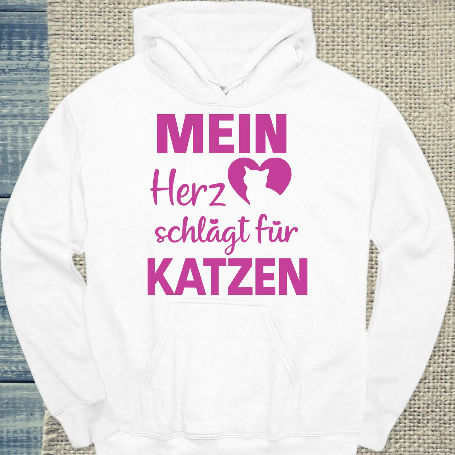 Hoodie - Mein Herz schlägt für Katzen - Unisex - Katze Weiß