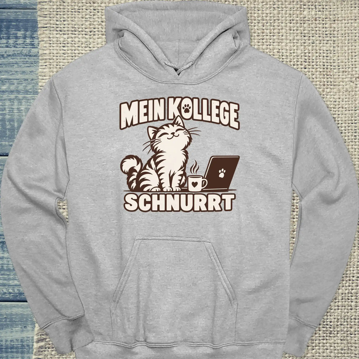 Hoodie - Mein Kollege schnurrt - Unisex - Katze Grau