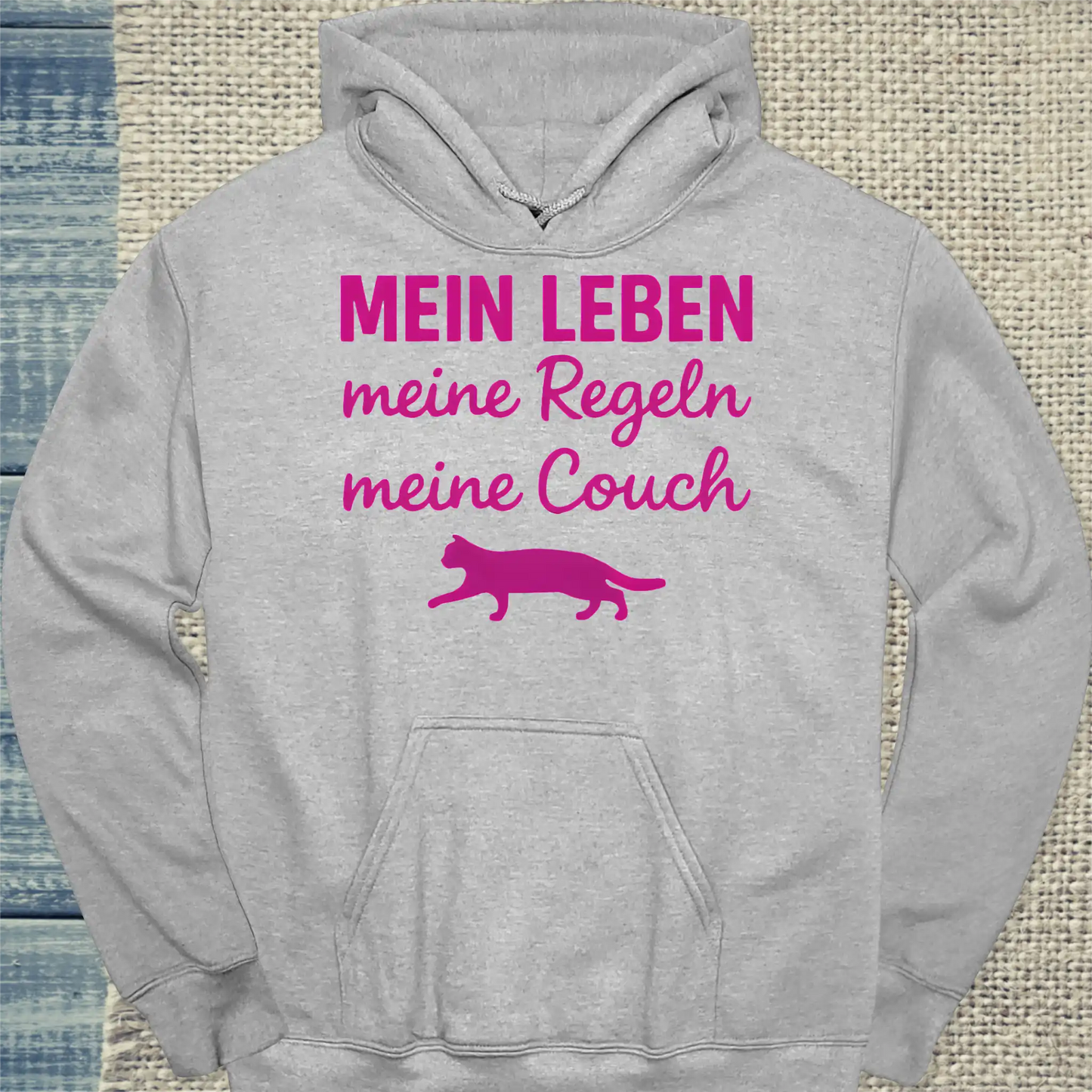 Hoodie - Mein Leben, meine Regeln, meine Couch - Unisex - Katze Grau