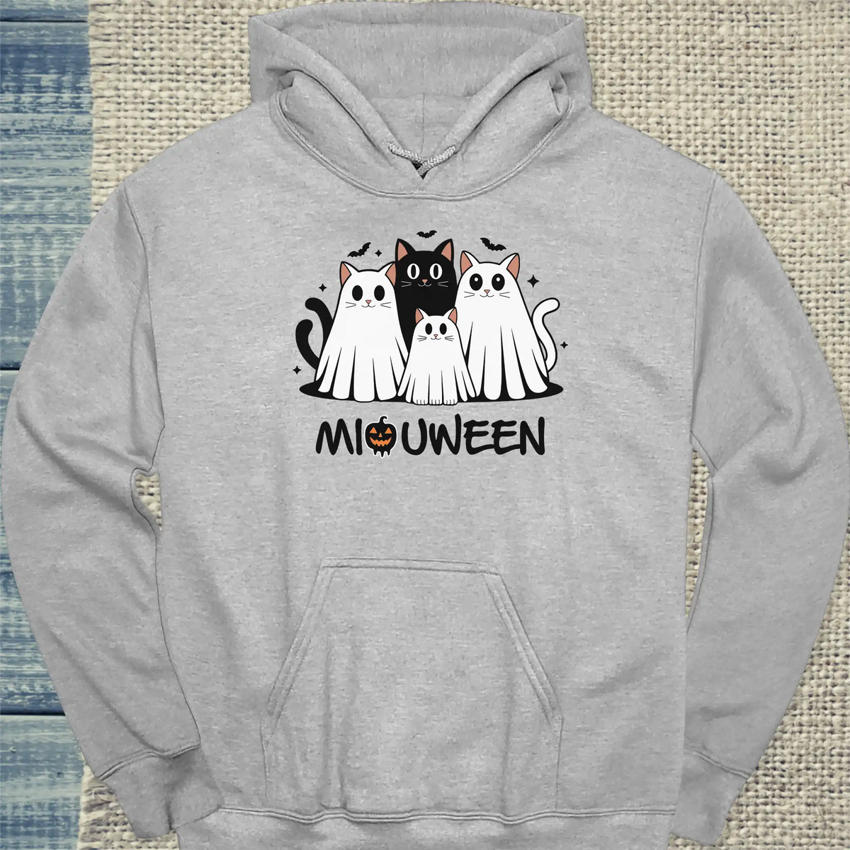 Hoodie - MiauWeen - Unisex - Katze, Halloween Grau